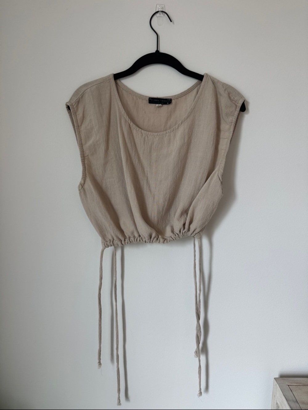 Final Touch Beige Drawstring Crop Top - Women